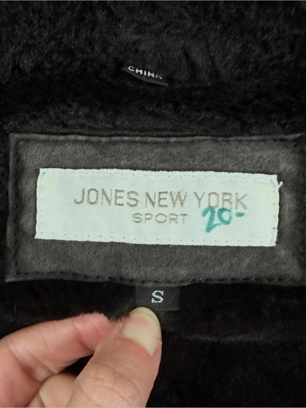 Jones New York Brown Leather Utility Jacket Men’s Small Faux Fur Collar Boxy Fit